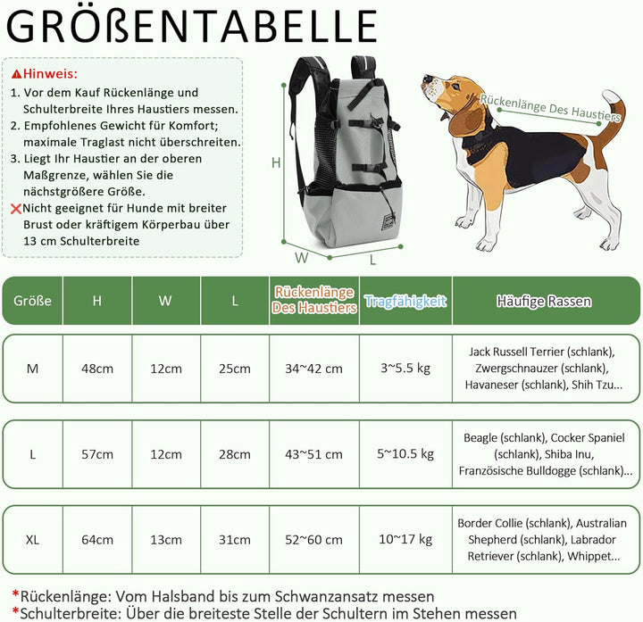 ALLSOPETS Hunderucksack Tragetasche Verstellbar für Kleine Mittelgrosse Hunde, Haustier Rucksack zum