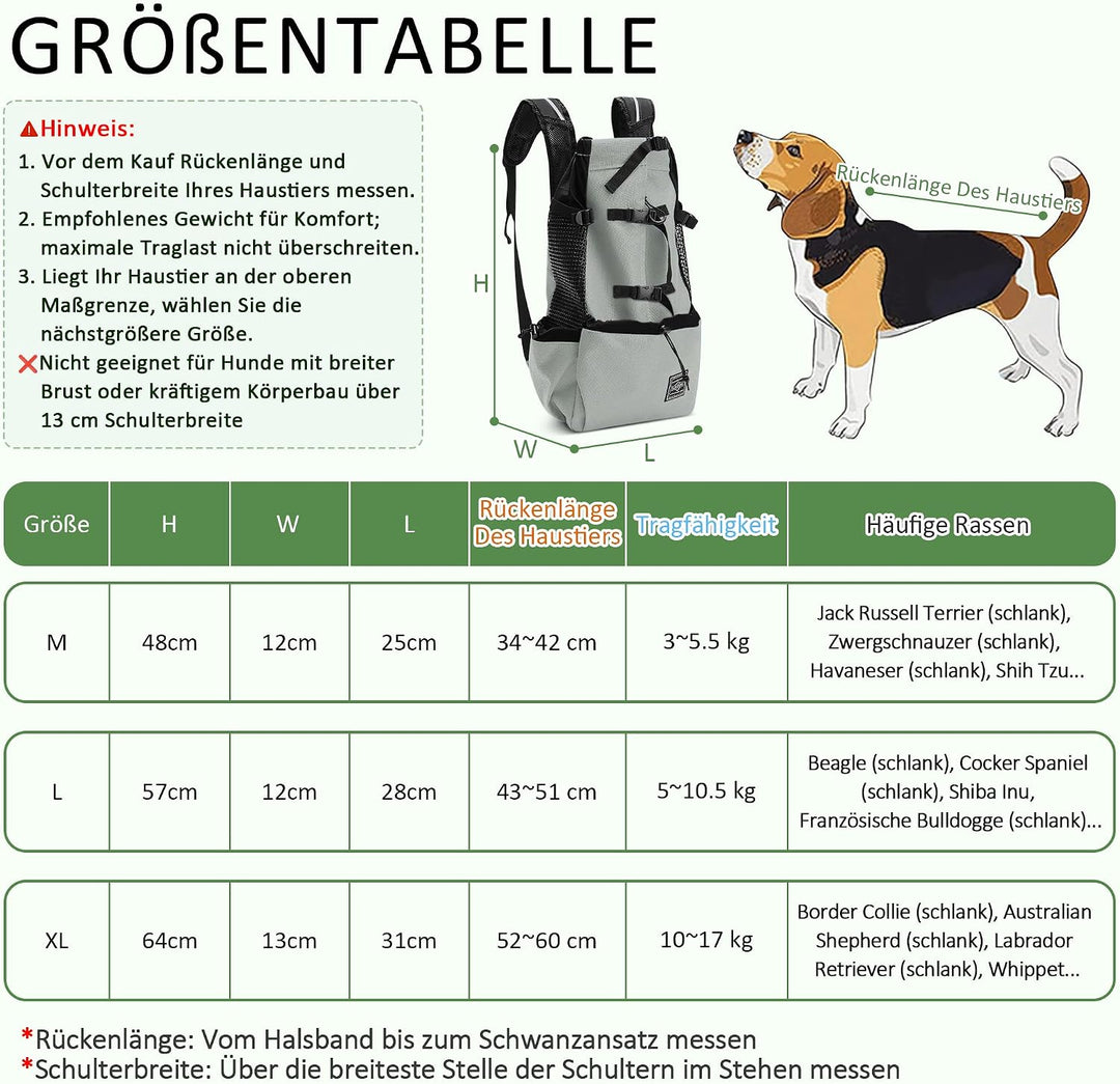 ALLSOPETS Hunderucksack Tragetasche Verstellbar für Kleine Mittelgrosse Hunde, Haustier Rucksack zum