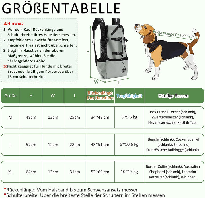 ALLSOPETS Hunderucksack Tragetasche Verstellbar für Kleine Mittelgrosse Hunde, Haustier Rucksack zum
