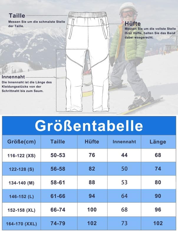 Zzkouine Kinder Softshellhose Schneehose Skihose Warme Hosen Jungen Mädchen Winterhose Outdoorhose W