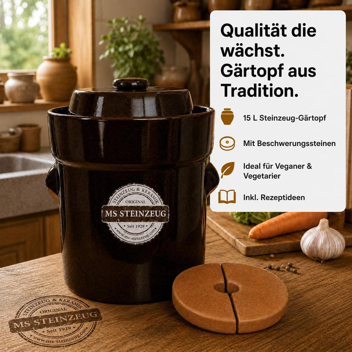 SCHMITT Gärtopf-Set braun 15 l mit Deckel und Steinen