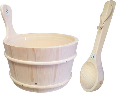 Sauna Aufgusskübel Saunakübel Kiefernholz 4,0 ltr. mit Einsatz + Schöpfkelle Plus 10g Mentholkristal