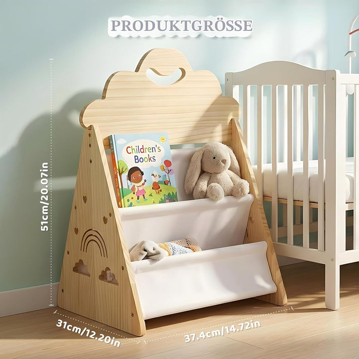 Bücherregal Kinder, Montessori Bücherregal Kinder Tragbar mit Griff, Doppelseitiges Holzregal Tragba