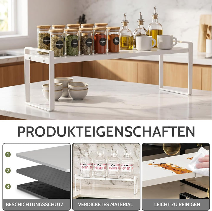 Erweiterbares Schrankregal - 24-42cm Stapelbarer Küchenregal Organizer für Küchenschrank und Arbeits