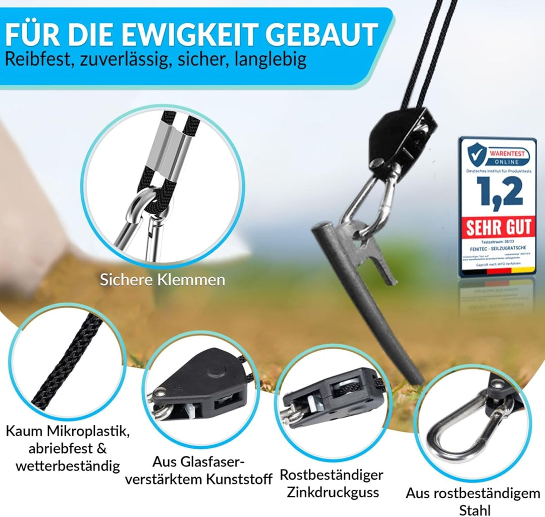 4x Seilratsche mit Haken, Tragkraft 68 kg, Ø 1/8 Zoll, 2,4 M einstellbare Abspannseile mit Ratsche,