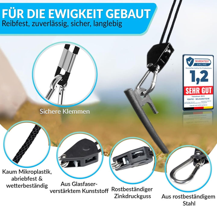 4x Seilratsche mit Haken, Tragkraft 68 kg, Ø 1/8 Zoll, 2,4 M einstellbare Abspannseile mit Ratsche,