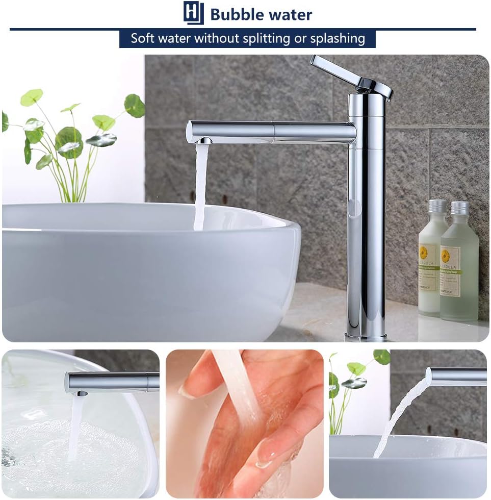 HOMELODY Waschtischarmatur Hoch mit 360°drehbarer Auslauf & Körper - Edelstahl Wasserhahn Bad mit 21