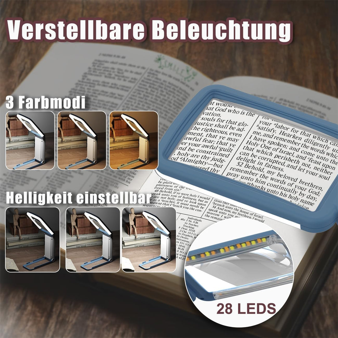 10X Lupe mit Licht und Ständer, Echtglaslinse Leselupe, Wiederaufladbare, Faltbare Grosse Handlupe,