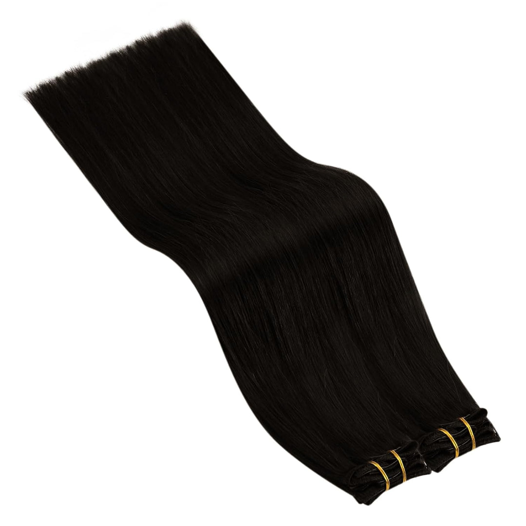 Ugeat Clip in Extensions Echthaar Dick 120 Gramm Haarverlängerung Mit Clips Doppelt Tressen 55cm Far