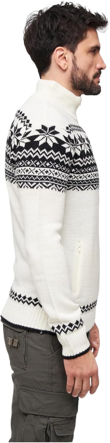 Brandit Herren Cardigan Norweger Strickjacke, S Weiß