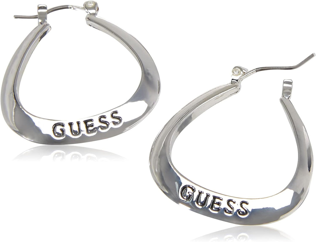 GUESS "Basic" Silver Small Oval Logo Hoop Earrings