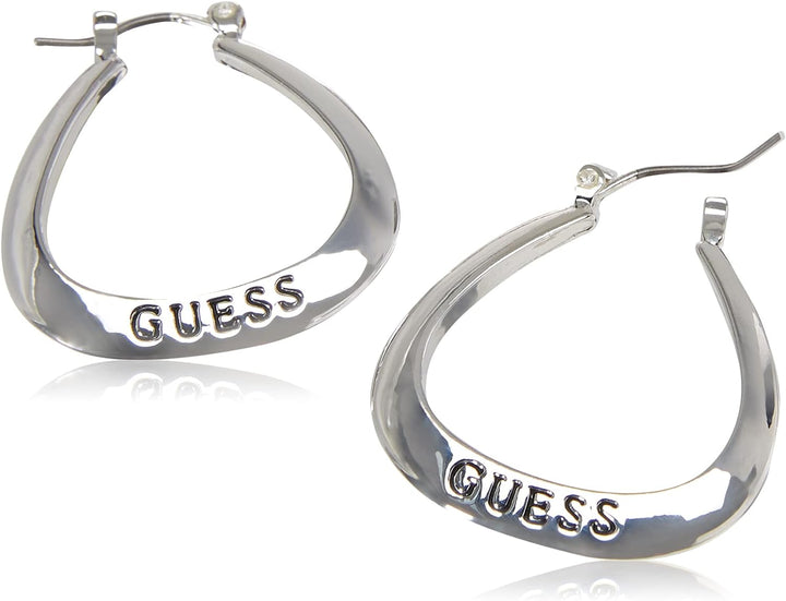 GUESS "Basic" Silver Small Oval Logo Hoop Earrings