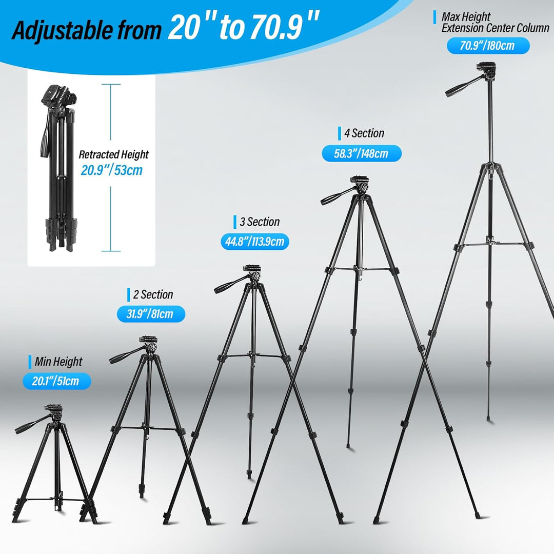 SIRUI Kamera Stativ 180cm, Aluminium Camera Tripod mit Telefonklemme Dreibein-Stative Fotostativ für