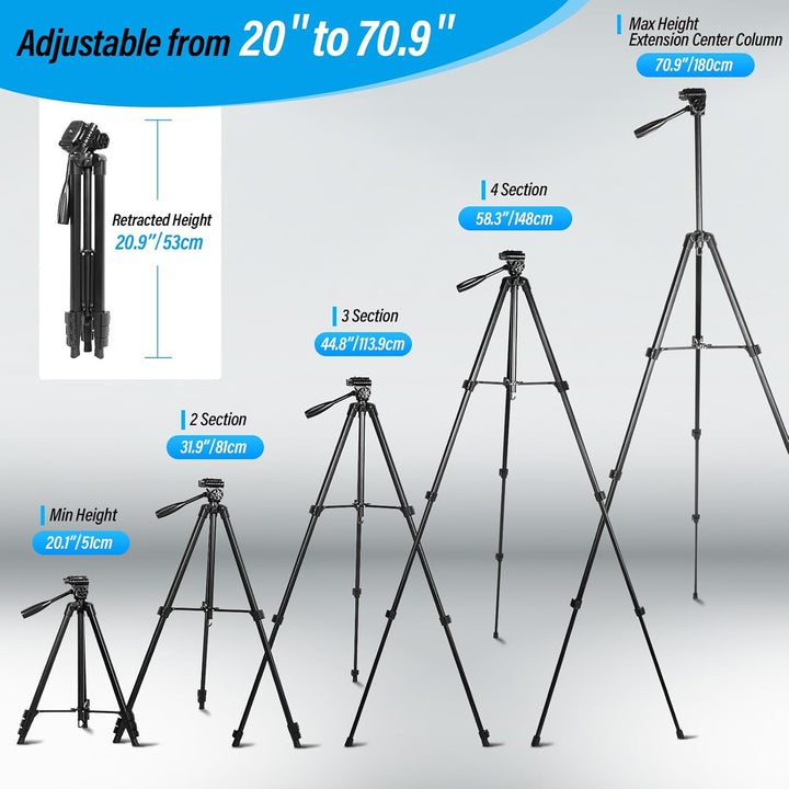 SIRUI Kamera Stativ 180cm, Aluminium Camera Tripod mit Telefonklemme Dreibein-Stative Fotostativ für
