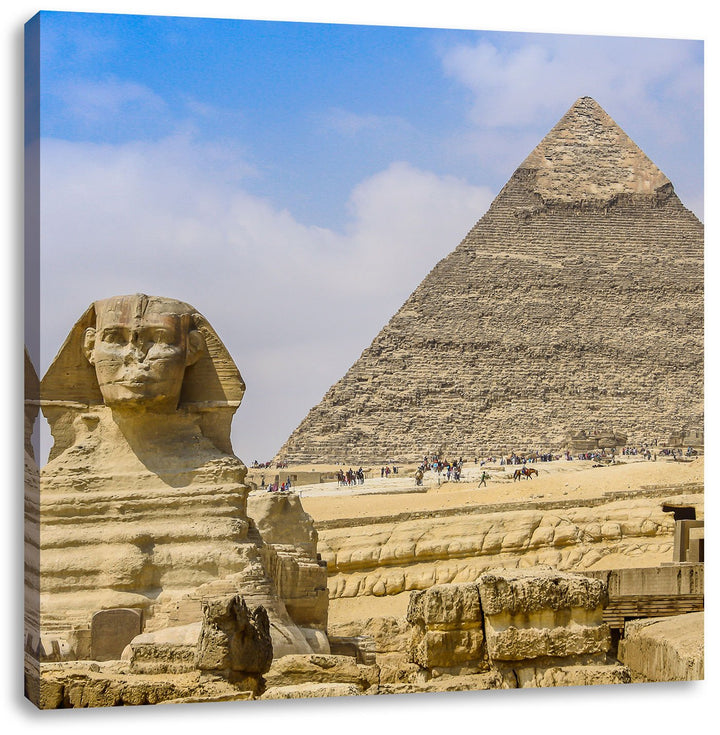 Pixxprint Sphinx von Gizeh mit Pyramide als Leinwandbild/Grösse: 70x70 cm/Wandbild/Kunstdruck/fertig