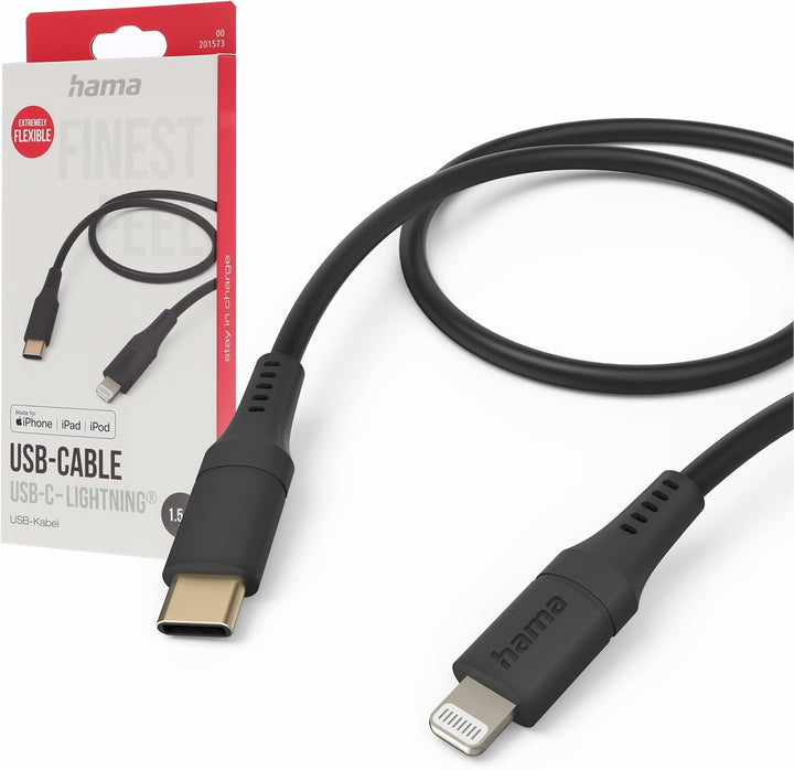 Hama Ladekabel „Flexible“ USB C auf Lightning, Silikon, 1,5m (iPhone Ladekabel, Lightning Kabel, iPh