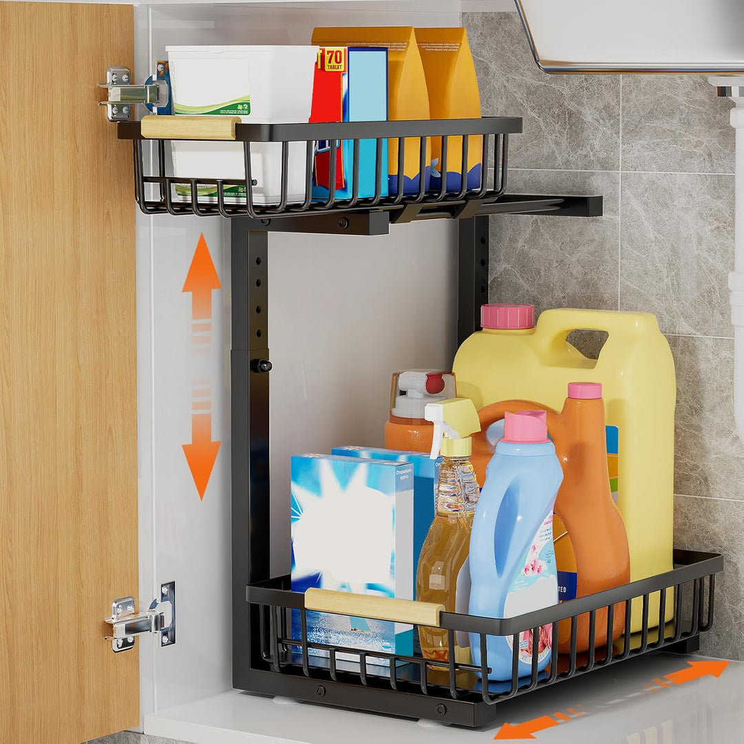 2er-Pack Küchen Spülschrank Organizer,2 Stöckig Ebene Kann Geschoben Metall | Küchen Organizer,Höhen