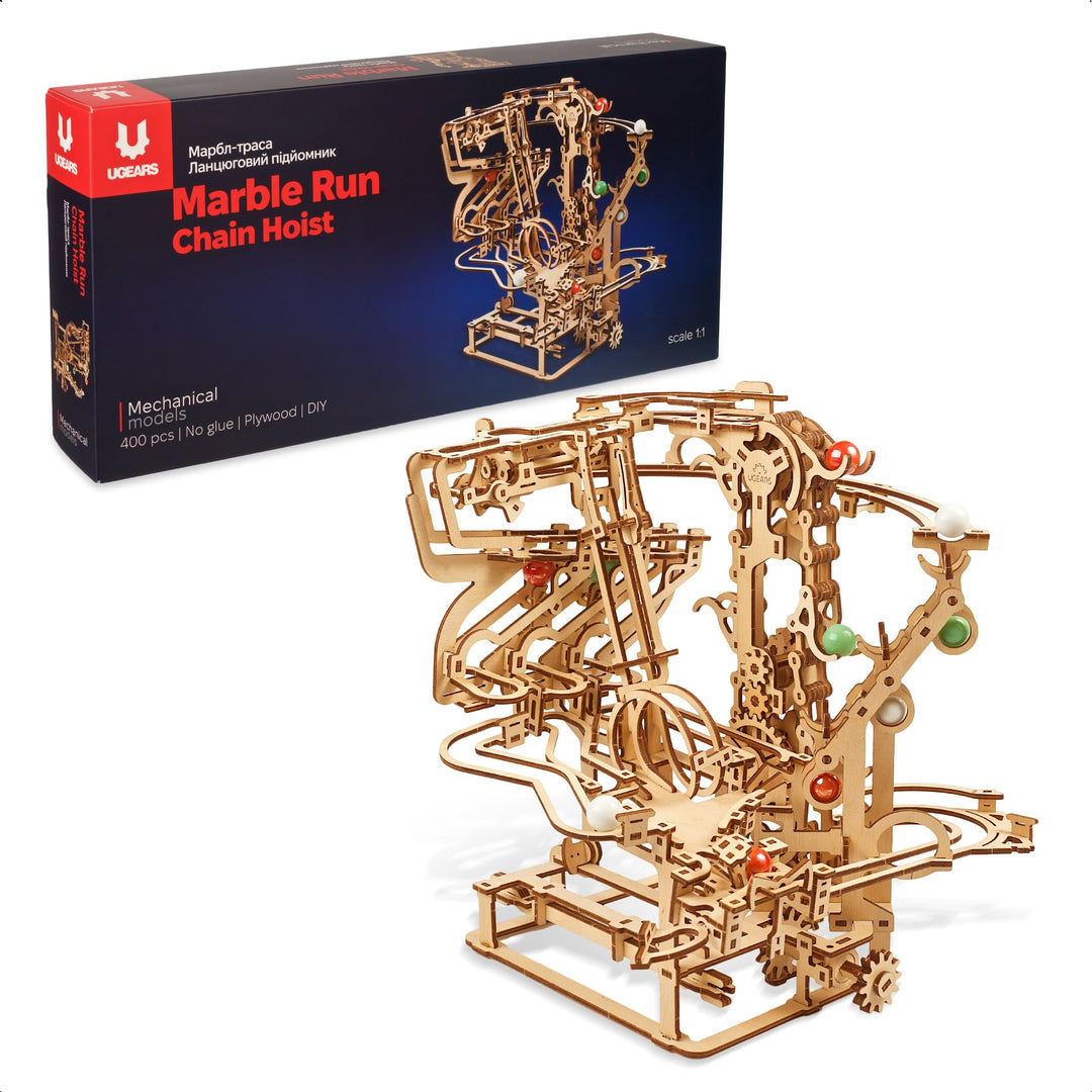 UGEARS Holz Marble Run Chain Hoist - Mechanische 3D Holzpuzzle für Erwachsene, DIY Modellbausatz für