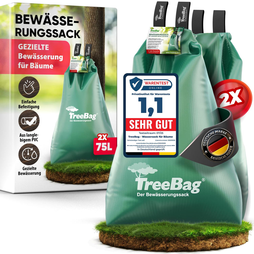 Wassersack für Bäume 2 x 75L – UV-stabiler Baumbewässerungssack aus PVC – Effektiver Bewässerungssac