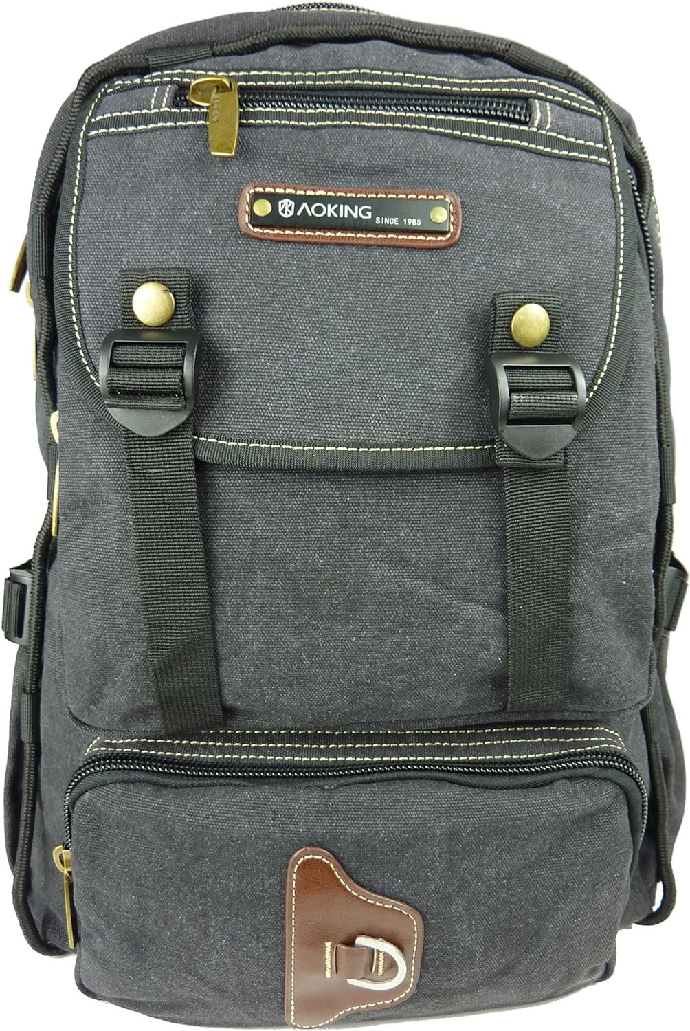 NEU Rucksack AOKING Canvas Wanderrucksack OUTDOOR Daypack Sportrucksack 3 Farben (Schwarz)