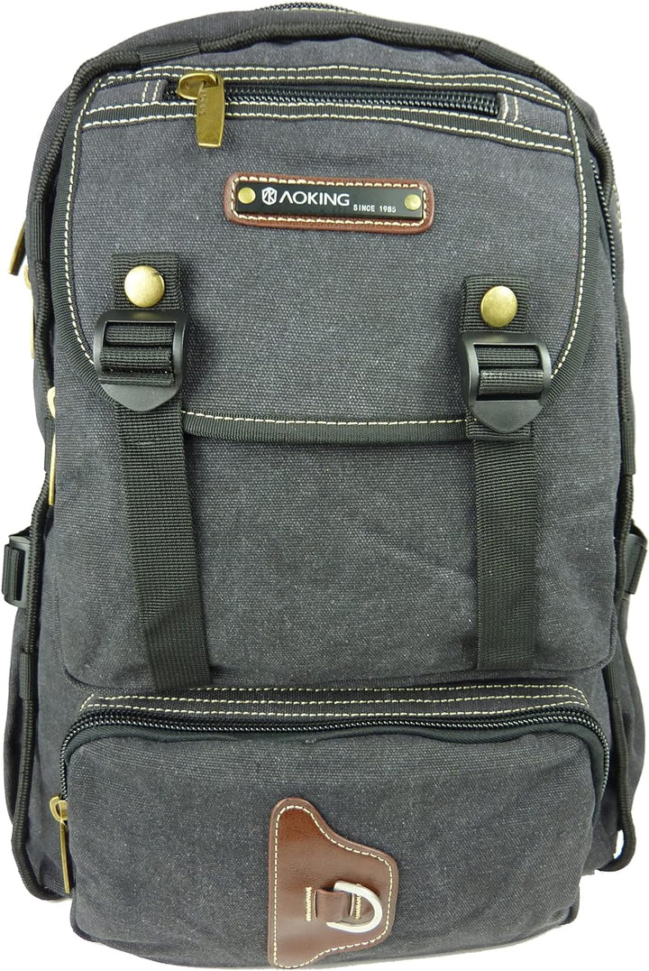NEU Rucksack AOKING Canvas Wanderrucksack OUTDOOR Daypack Sportrucksack 3 Farben (Schwarz)