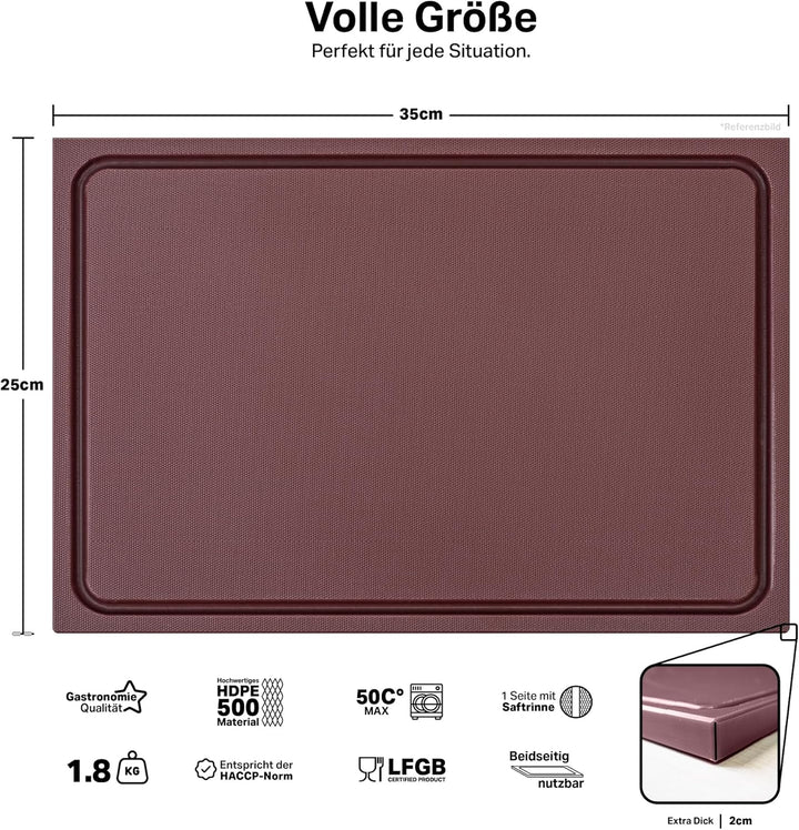 stabiles Schneidebrett Kunststoff | Braun 35x25x2 cm | Spülmaschinenfest, EXTRA dick, messerschonend
