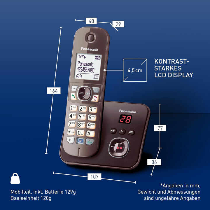 Panasonic KX-TG6821GA DECT Schnurlostelefon mit Anrufbeantworter (strahlungsarm, Eco-Modus, GAP Tele
