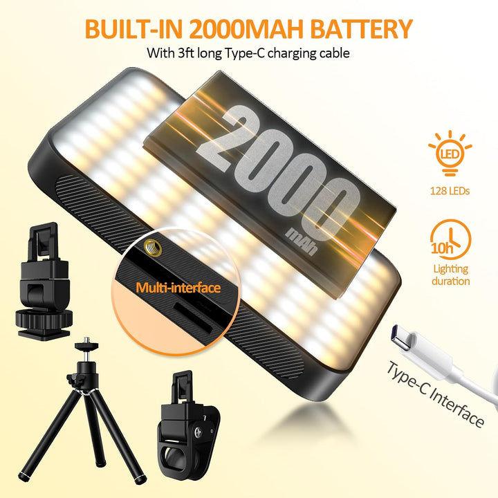128LED Magnetisches Selfie Licht, 3000K-6500K 3 Lichtmodi Handylicht mit, 2000mAh Akku Videolicht mi