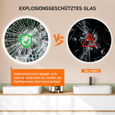 YOLEO Badspiegel rund mit Beleuchtung, LED Spiegel mit Touchschalter, Badzimmerspiegel LED Beschlagf