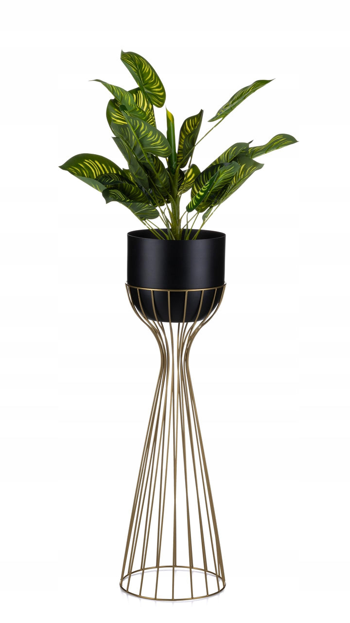 HowHomely Moderne Blumenständer Metall 68 cm Hoch mit Schwarz Blumentopf Rund 18 cm Ø auf Robuste Go