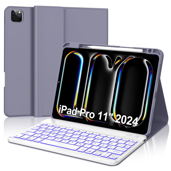 IVEOPPE Hülle mit Tastatur für iPad Pro 11" M5 2025/M4 2024, 7-Farbige Beleuchtung, Deutsches QWERTZ