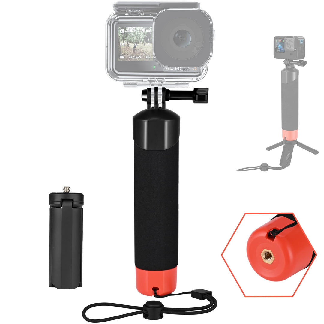 Vkesen Schwimmender Handgriff + Mini Stativ (Zubehör Set) für GoPro, Unterwasser Griff Stick für GoP