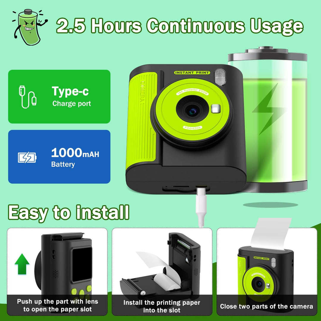 Zicor Kinderkamera Instant Print, 1080HD Digital Video & Instant Print Kamera für Kinder, lustige We