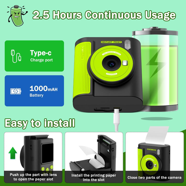 Zicor Kinderkamera Instant Print, 1080HD Digital Video & Instant Print Kamera für Kinder, lustige We