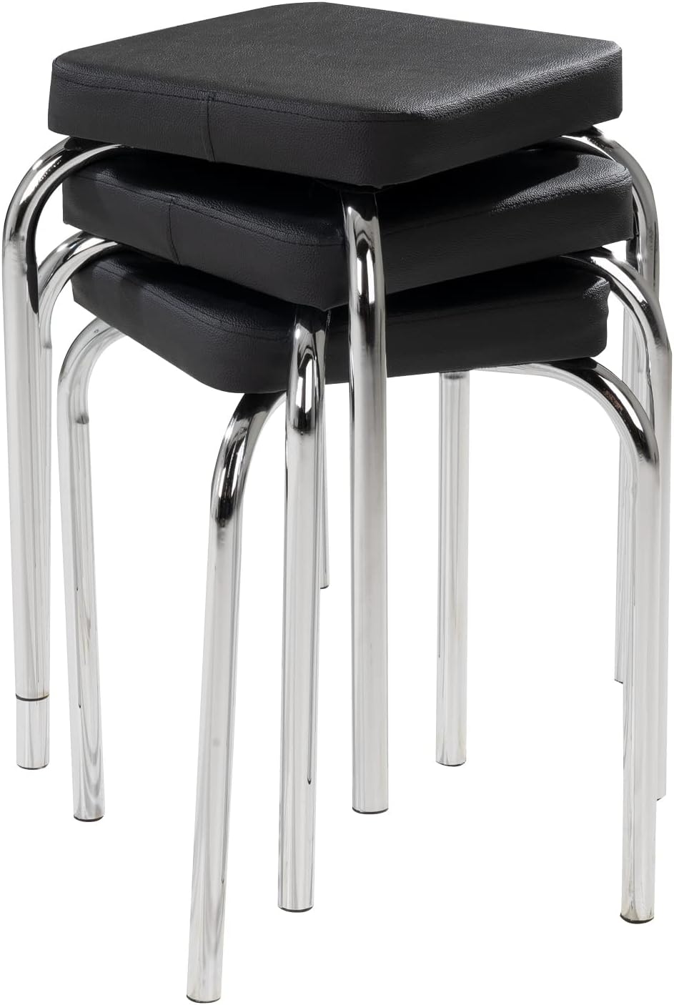 Sitzhocker Metallhocker Stapelhocker | Schwarz | Metall | Kunstleder