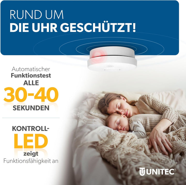 UNITEC Rauchwarnmelder TÜV geprüft, Rauchmelder, DIN EN 14604 Zertifiziert, Produktlebensdauer 10 Ja