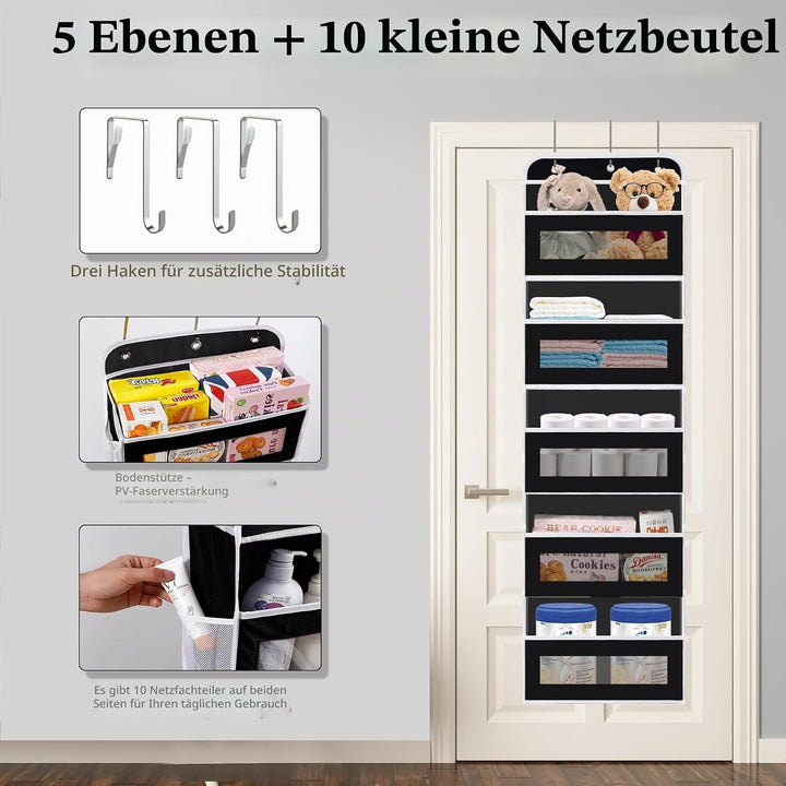 KYEVIS Over The Door Organizer Storage, 5 Shelves Door Organizer Hanging with 10 Mesh Pockets, Behin