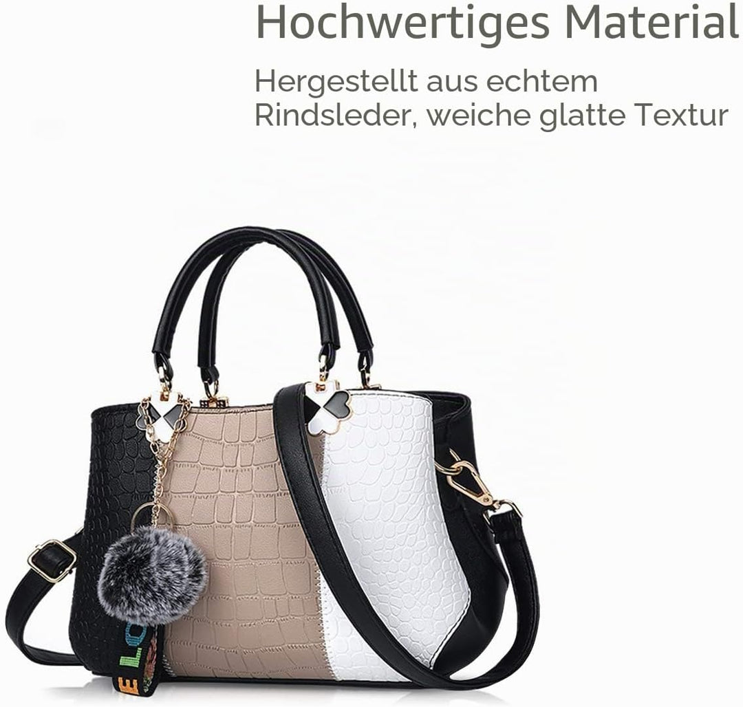 NICOLE & DORIS 2024 Neue Frauen Tasche Damen Leder Handtasche Mode Umhängetasche Mit Pompon abnehmba