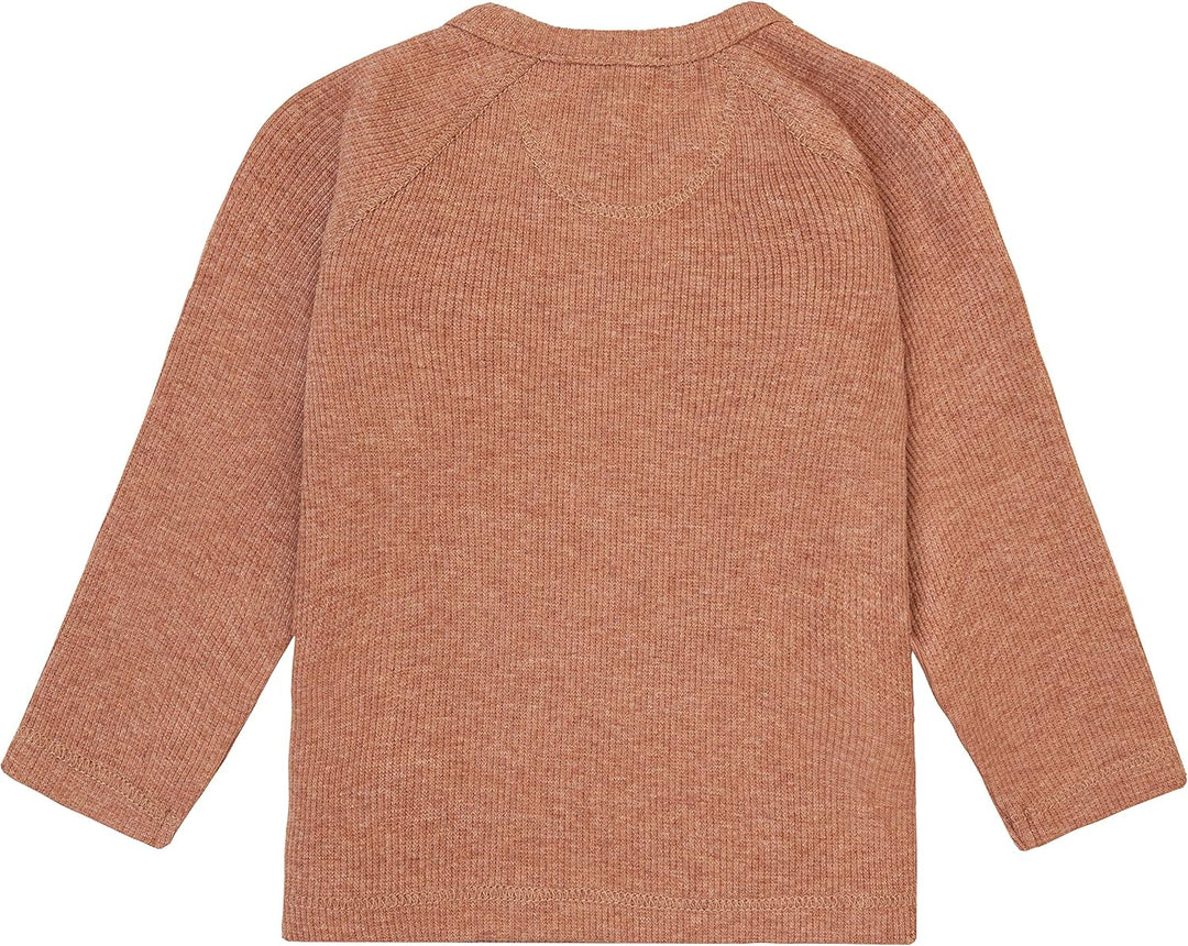 Noppies Unisex Baby U Tee Overlap Ls Rib Nanyuki T-Shirt 44 Cafe Au Lait Melange - N090, 44 Cafe Au