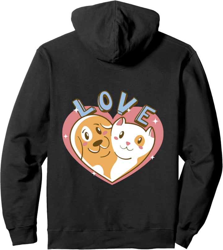 Valentinstag mit Hund und Katze - Liebe Love Herz Heart Pullover Hoodie
