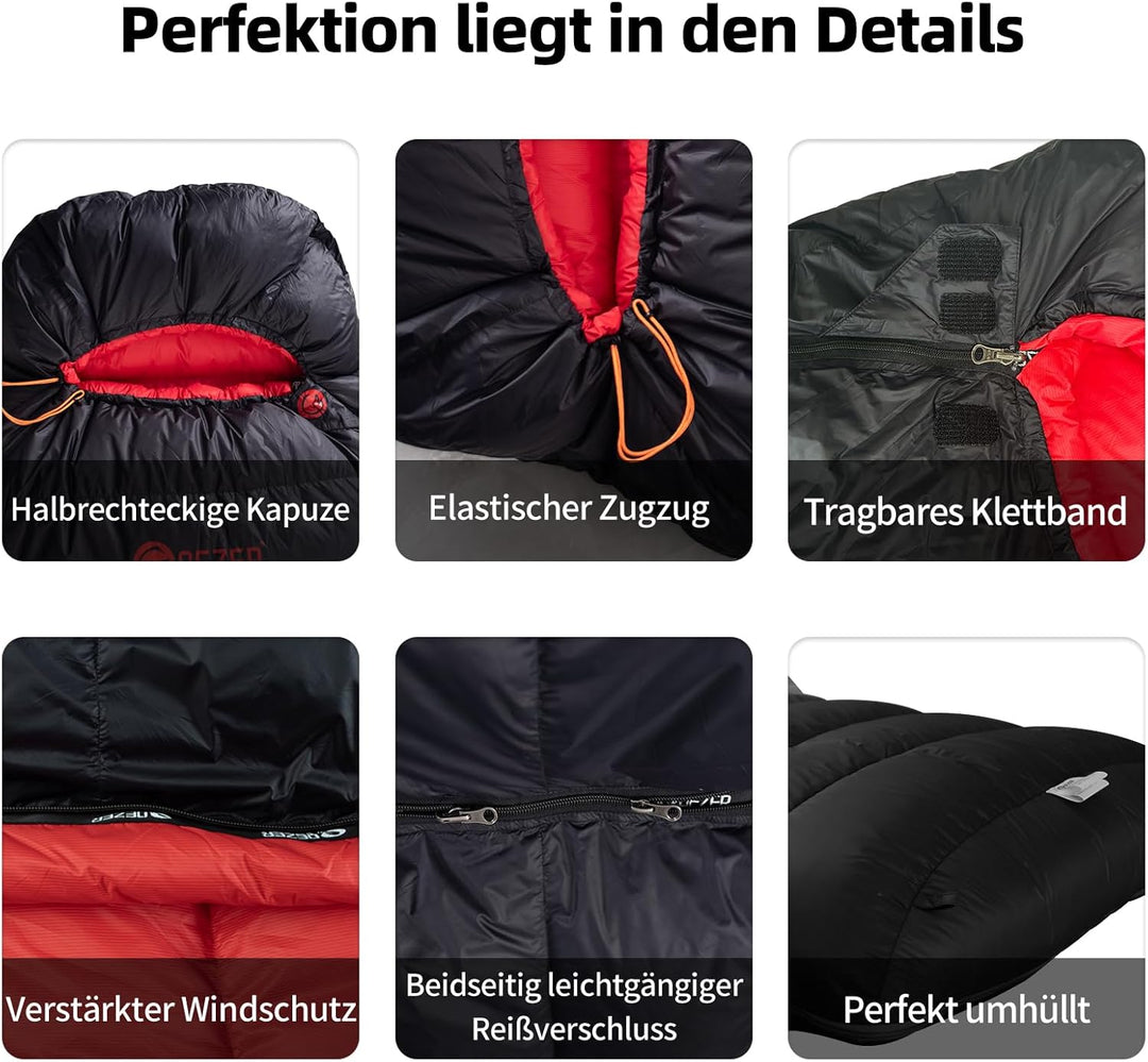 daunenschlafsack verfügt über EIN Graphenfutter und eine 620FP Füllkraft von Entendaunen, 4-Jahresze
