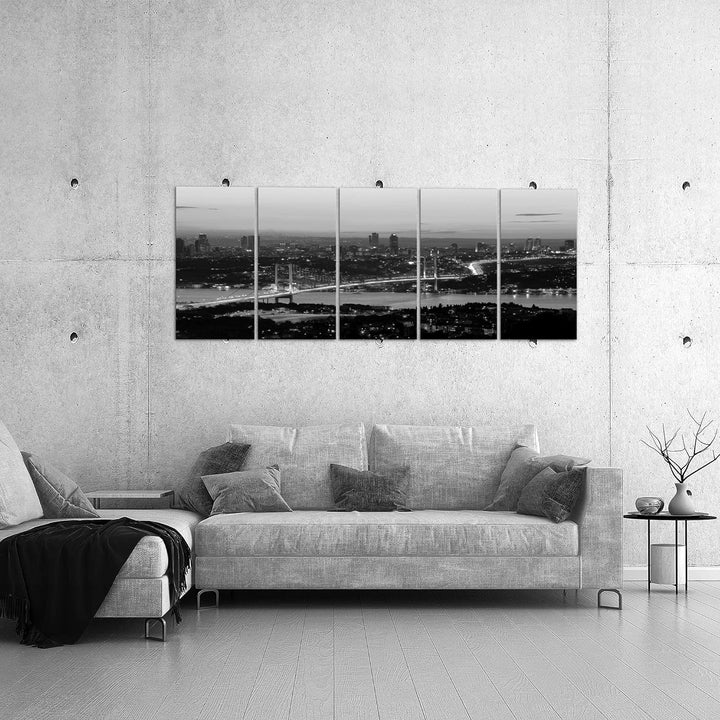 Runa Art Wandbild XXL Istanbul Türkei Wohnzimmer Schlafzimmer 200 x 80 cm Schwarz Weiss 5 Teilig - M