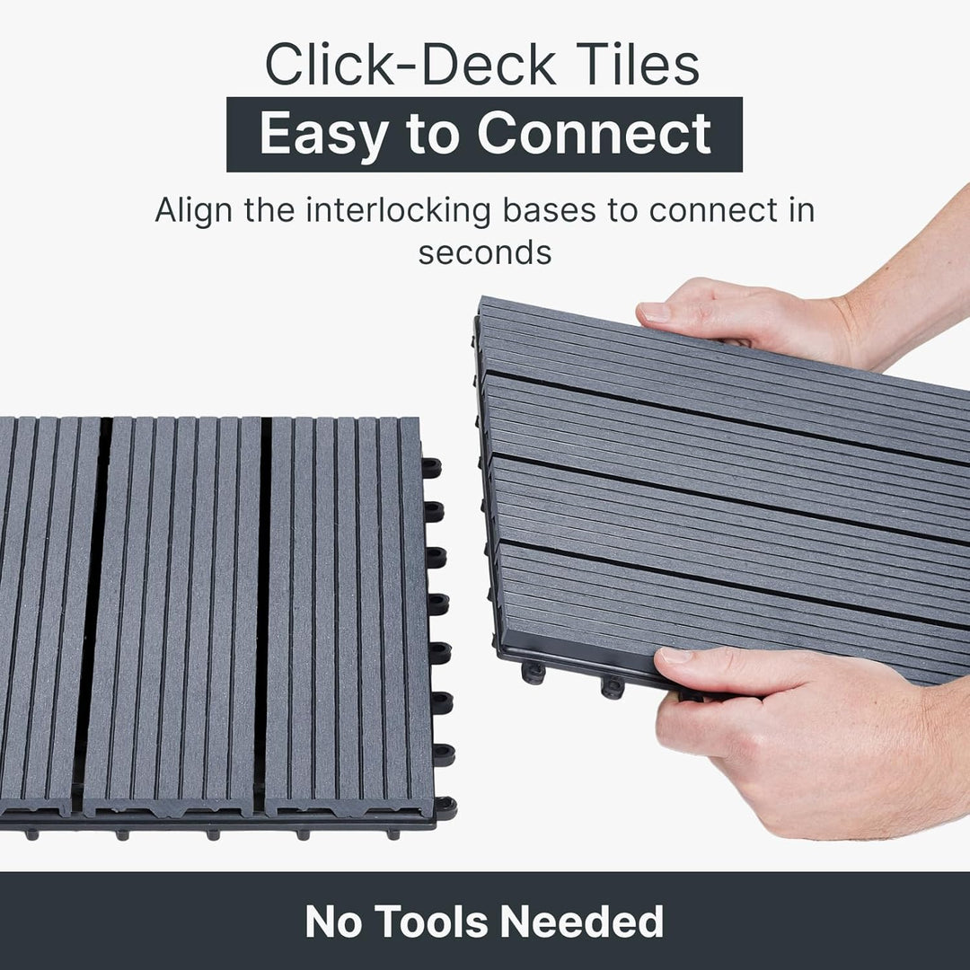 Terrassenfliesen aus Verbundmaterial, von „The Famous Click-Deck“, Ebenholz, Grau, Teakholz, für Ter