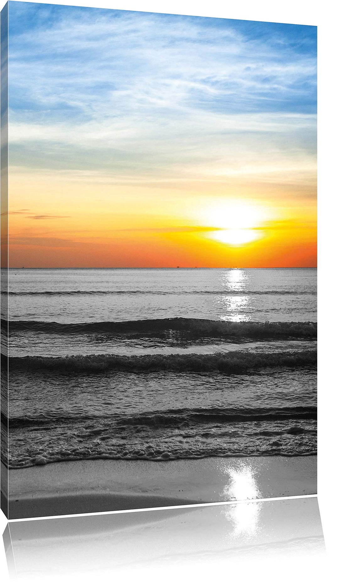 Pixxprint Malibu Beach Sunrise Water Sand als Leinwandbild/Grösse: 120x80 cm/Wandbild/Kunstdruck/fer