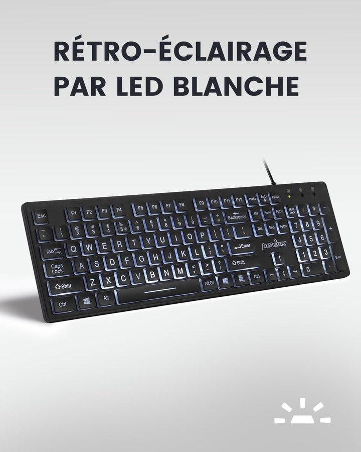 perixx PERIBOARD-317, Tastatur mit Hintergrundbeleuchtung, kabelgebunden, USB, für Windows – Membran