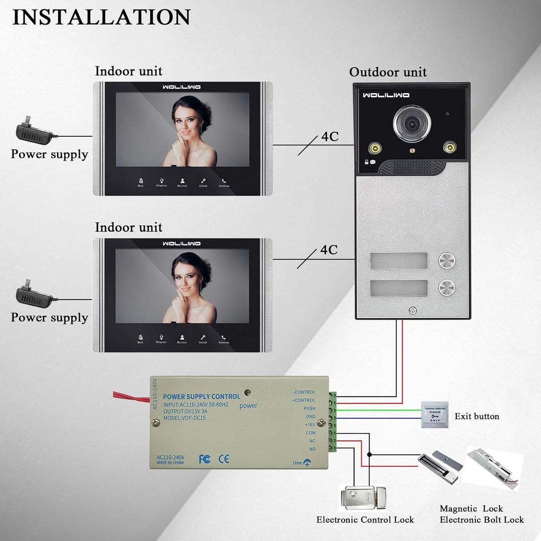 WOLILIWO Video Türklingel mit Kamera,2-familienhaus Video Doorbell Intercom with 7-Inch Monitor,Spre
