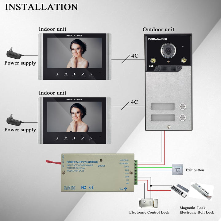 WOLILIWO Video Türklingel mit Kamera,2-familienhaus Video Doorbell Intercom with 7-Inch Monitor,Spre
