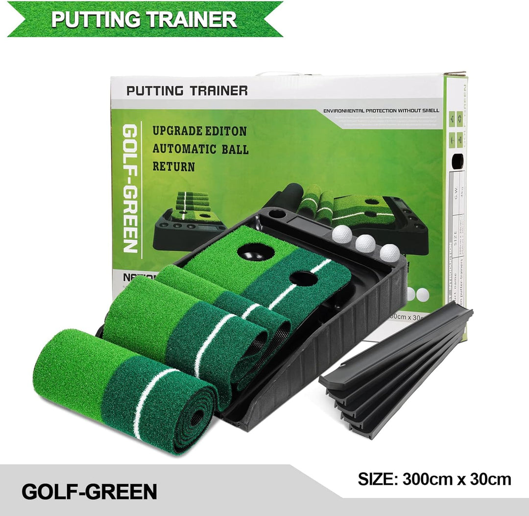 Signstek Golf Putting Matte mit automatischer Ballrückgabe Schwarz - 3 Bälle, Sofort Einsatzbereit,