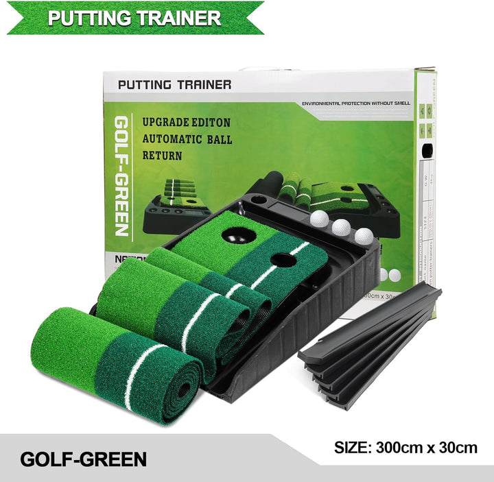 Signstek Golf Putting Matte mit automatischer Ballrückgabe Schwarz - 3 Bälle, Sofort Einsatzbereit,
