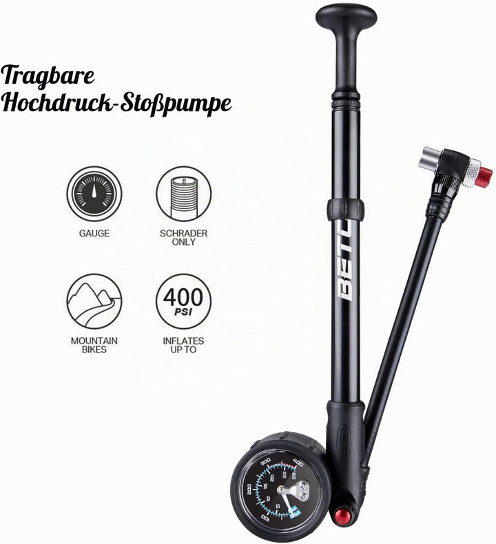 Beto Hochdruck-Stosspumpe – (400 PSI max) MTB Bike Shock Pump für Gabel & Hinterradaufhängung mit No